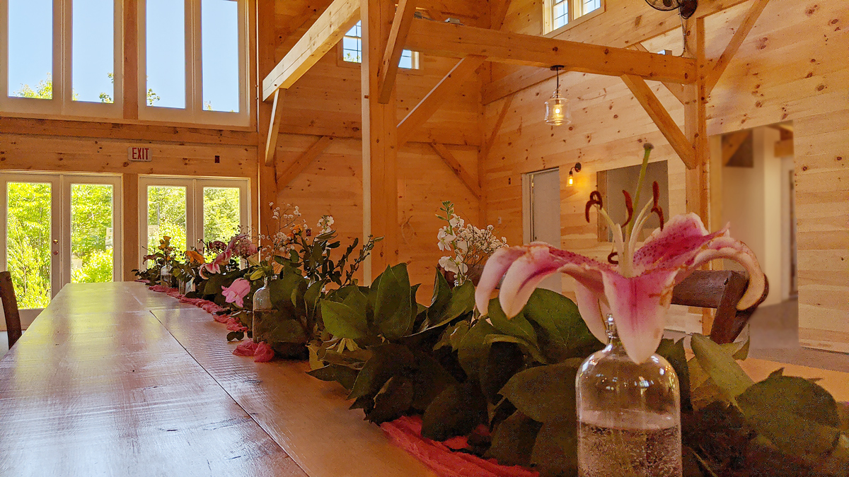 barn lights wedding table with decor