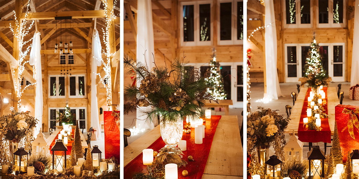 Barn Lights Christmas wedding scene