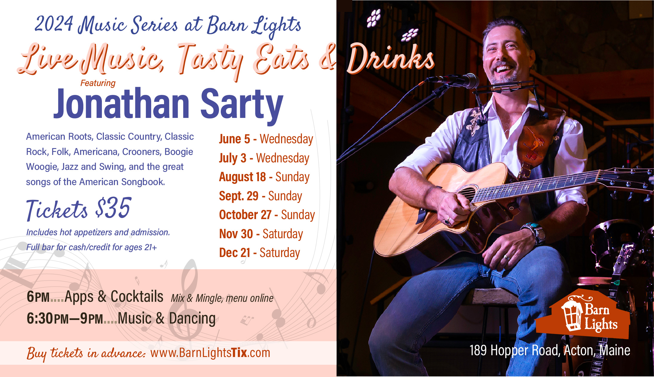 Barn Lights Irish Dinner and musical show with Jonathan Sarty