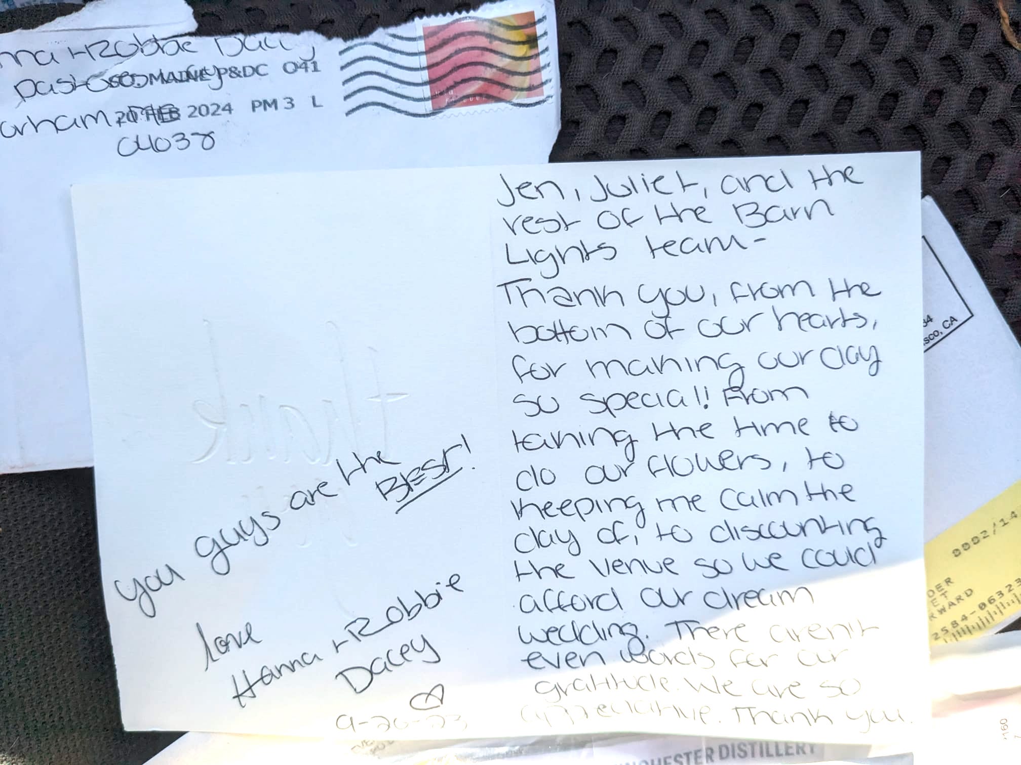 Thank you letter from a happy couple